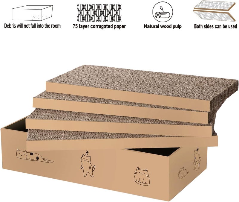 Mankaide 4 Packs in 1 Cat Scratch Pad with Box, Cat Scratcher Cardboard,Reversible,Durable Recyclable Cardboard, Suitable for Cats to Rest, Grind Claws and Play with Scratch Box - Image 5